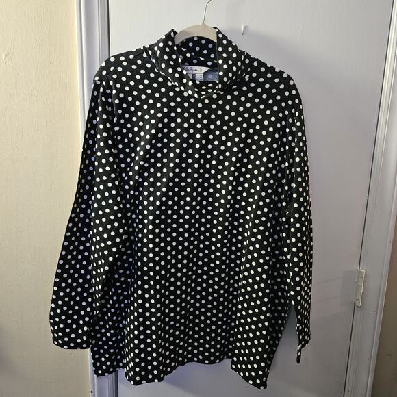 Ulla Popken Mock Neck Long Sleeve Polka Dot Shirt Size 20/22 Capsule Staple - Picture 1 of 4